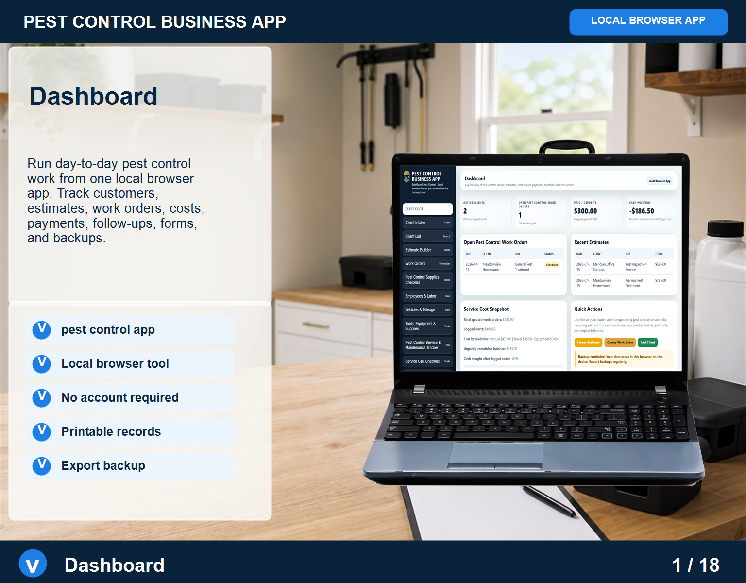 Pest Control business app Pest Control screen for service workflow management
